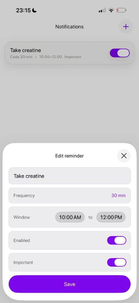 Creatinely notifications