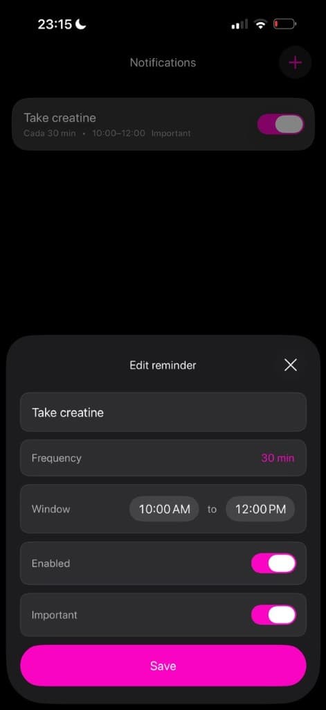 Creatinely notifications (dark)